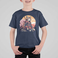 Japanese Samurai Cat T Shirt For Kid Floral Warrior Geisha Woman Tokyo Anime - Wonder Print Shop