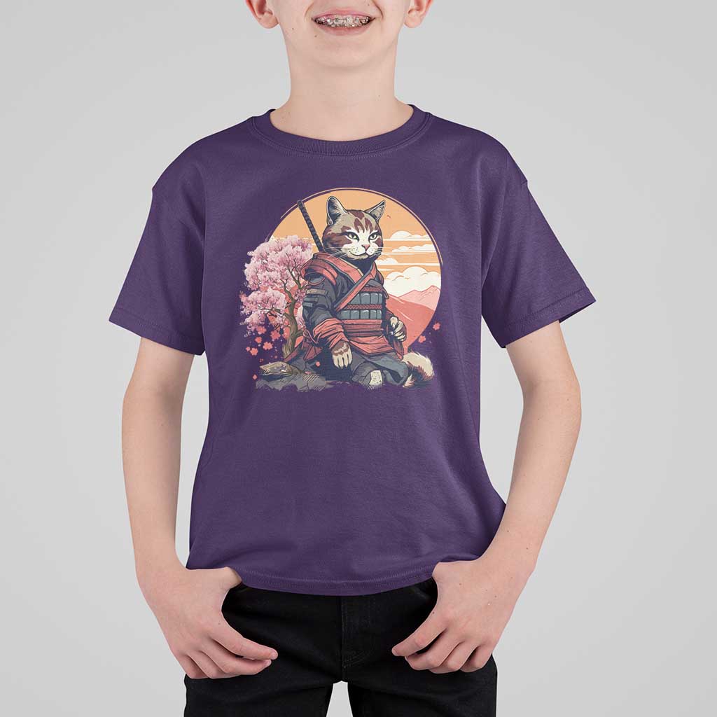Japanese Samurai Cat T Shirt For Kid Floral Warrior Geisha Woman Tokyo Anime - Wonder Print Shop