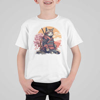 Japanese Samurai Cat T Shirt For Kid Floral Warrior Geisha Woman Tokyo Anime - Wonder Print Shop