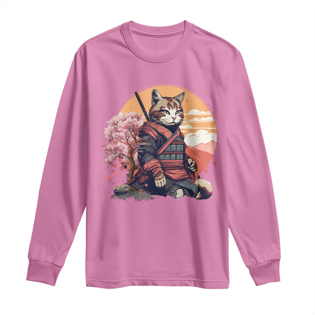 Japanese Samurai Cat Long Sleeve Shirt Floral Warrior Geisha Woman Tokyo Anime