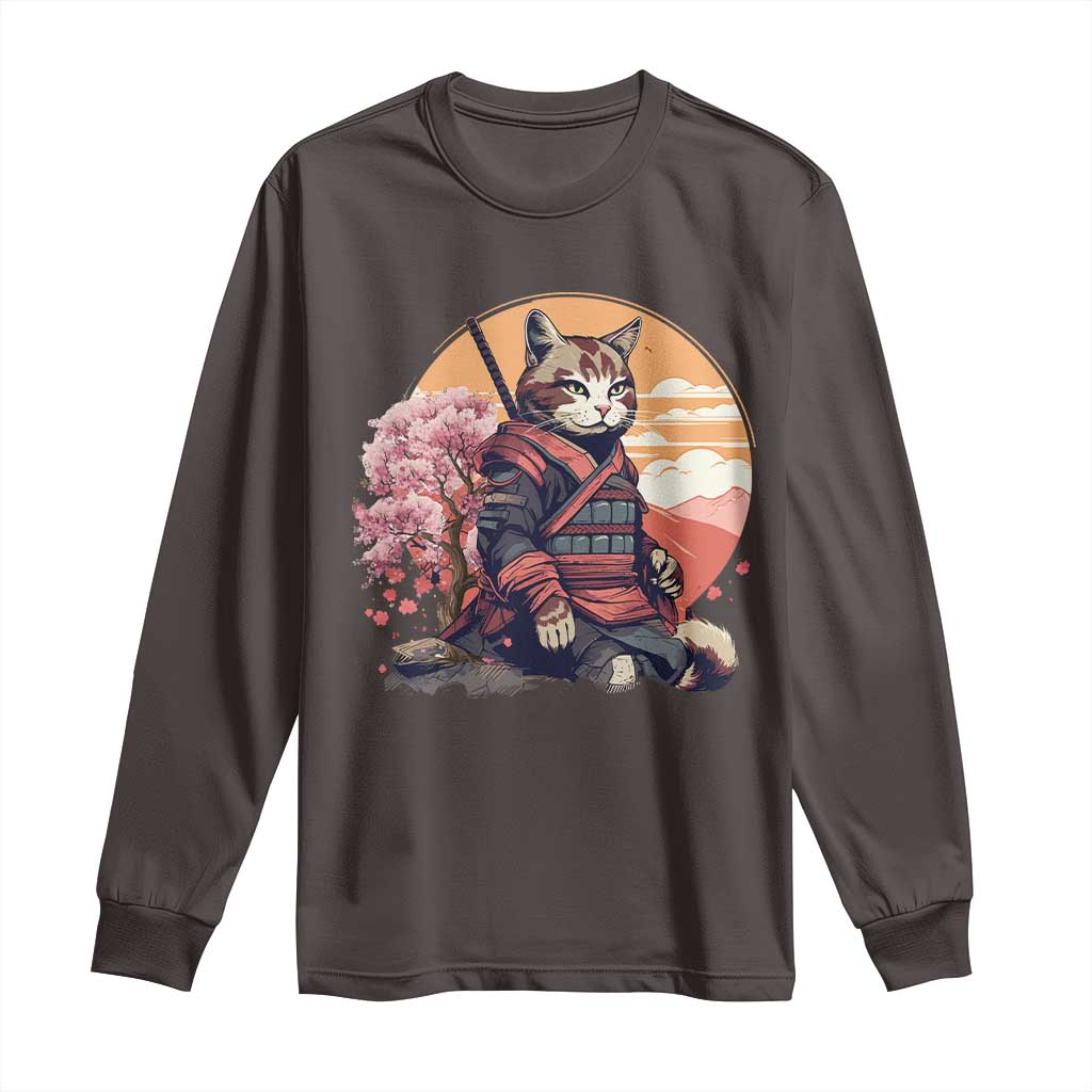 Japanese Samurai Cat Long Sleeve Shirt Floral Warrior Geisha Woman Tokyo Anime