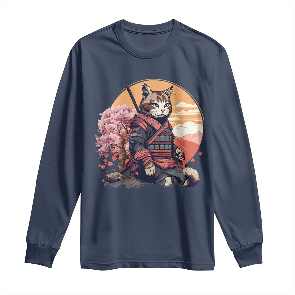 Japanese Samurai Cat Long Sleeve Shirt Floral Warrior Geisha Woman Tokyo Anime
