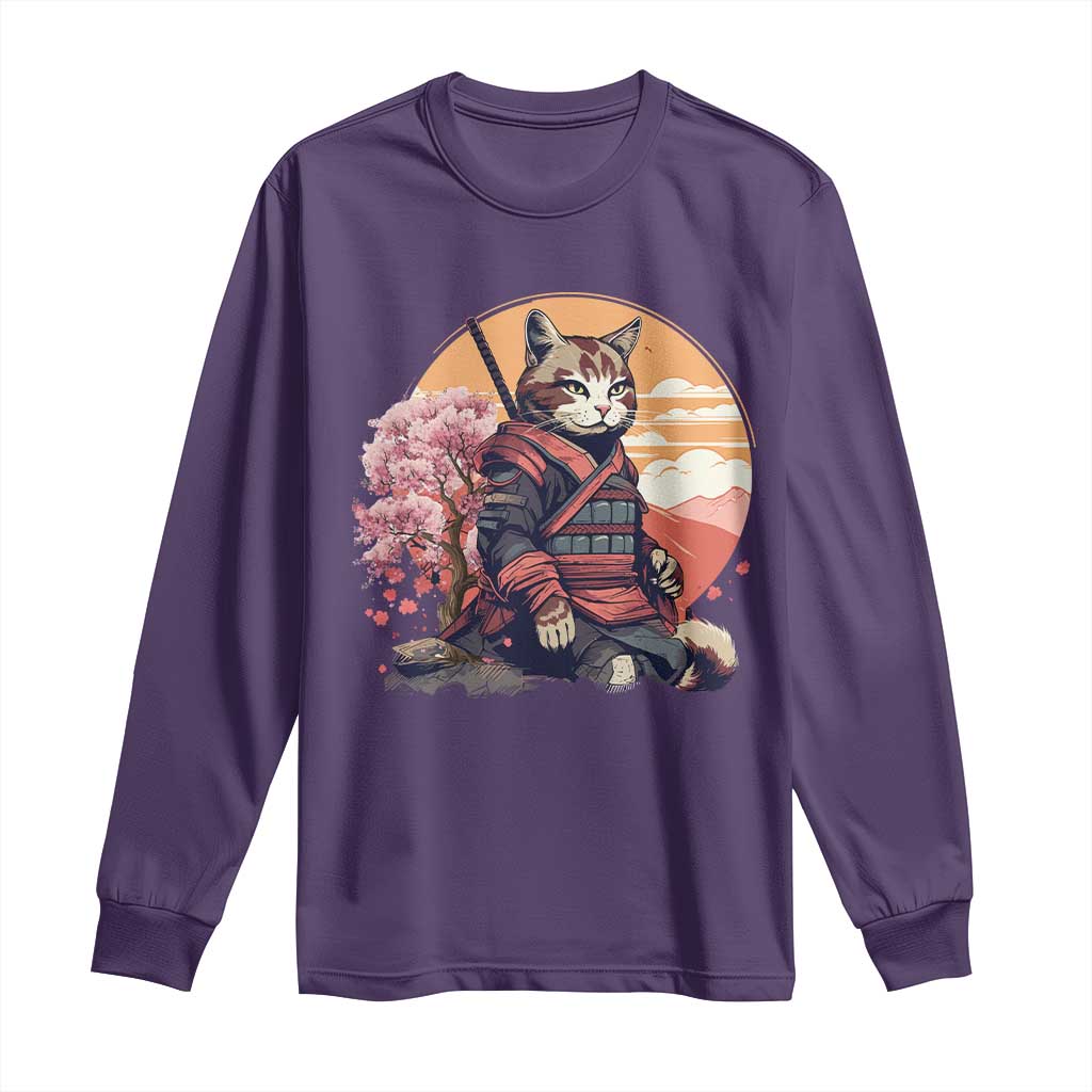Japanese Samurai Cat Long Sleeve Shirt Floral Warrior Geisha Woman Tokyo Anime