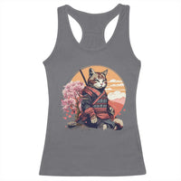 Japanese Samurai Cat Racerback Tank Top Floral Warrior Geisha Woman Tokyo Anime