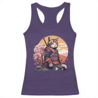 Japanese Samurai Cat Racerback Tank Top Floral Warrior Geisha Woman Tokyo Anime