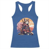 Japanese Samurai Cat Racerback Tank Top Floral Warrior Geisha Woman Tokyo Anime