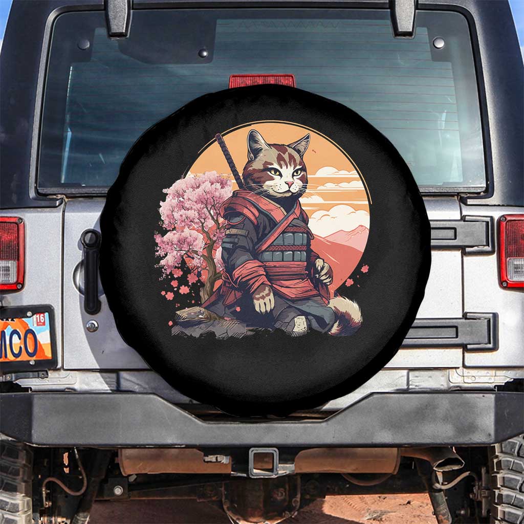 Japanese Samurai Cat Spare Tire Cover Floral Warrior Geisha Woman Tokyo Anime