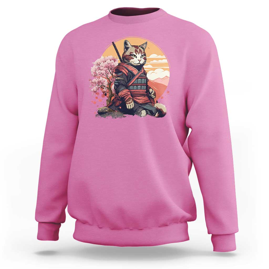 Japanese Samurai Cat Sweatshirt Floral Warrior Geisha Woman Tokyo Anime - Wonder Print Shop