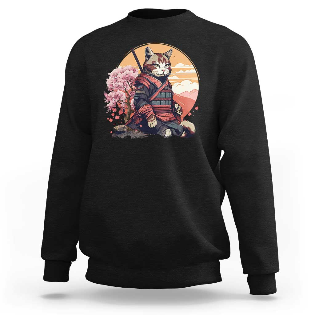 Japanese Samurai Cat Sweatshirt Floral Warrior Geisha Woman Tokyo Anime - Wonder Print Shop