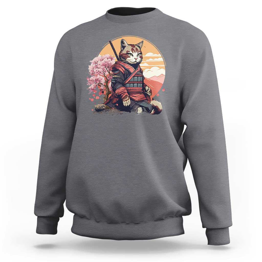 Japanese Samurai Cat Sweatshirt Floral Warrior Geisha Woman Tokyo Anime - Wonder Print Shop