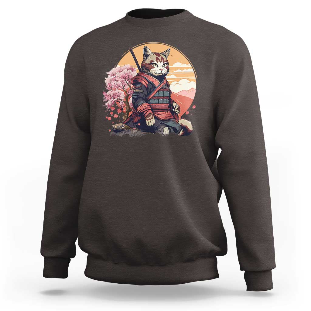Japanese Samurai Cat Sweatshirt Floral Warrior Geisha Woman Tokyo Anime - Wonder Print Shop