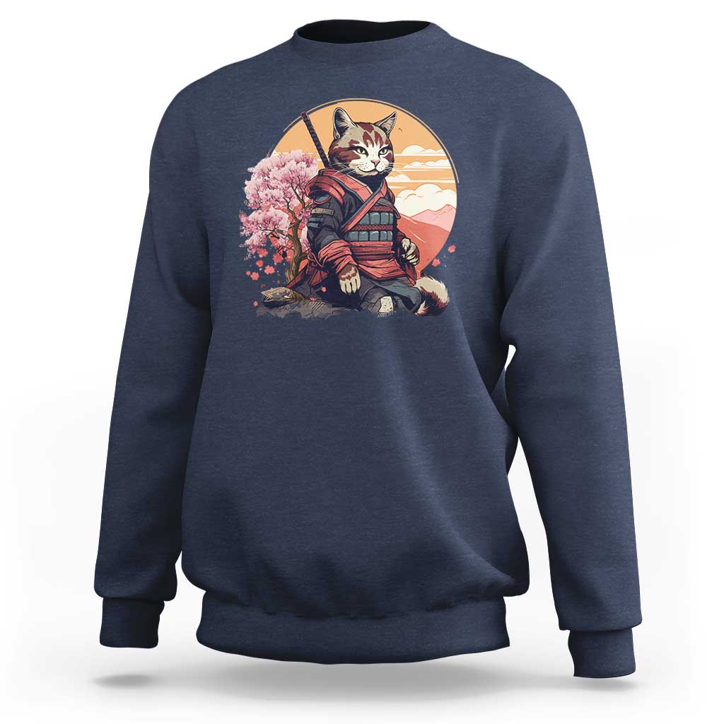 Japanese Samurai Cat Sweatshirt Floral Warrior Geisha Woman Tokyo Anime - Wonder Print Shop