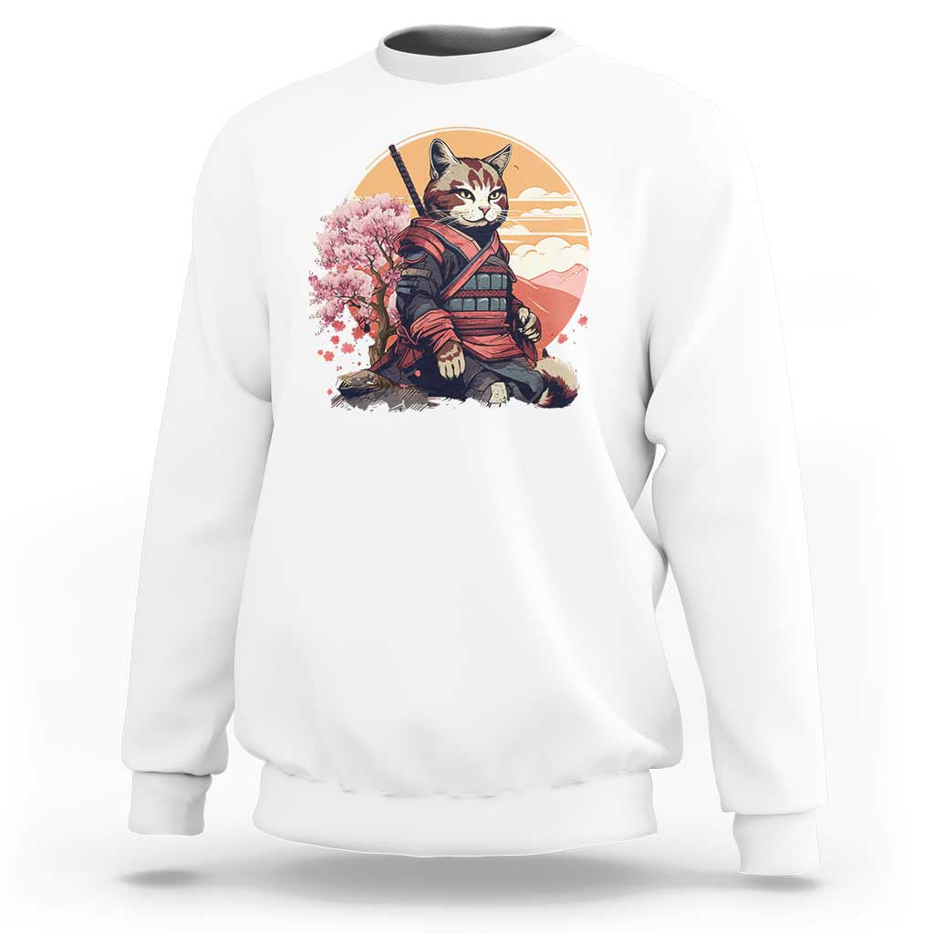 Japanese Samurai Cat Sweatshirt Floral Warrior Geisha Woman Tokyo Anime - Wonder Print Shop