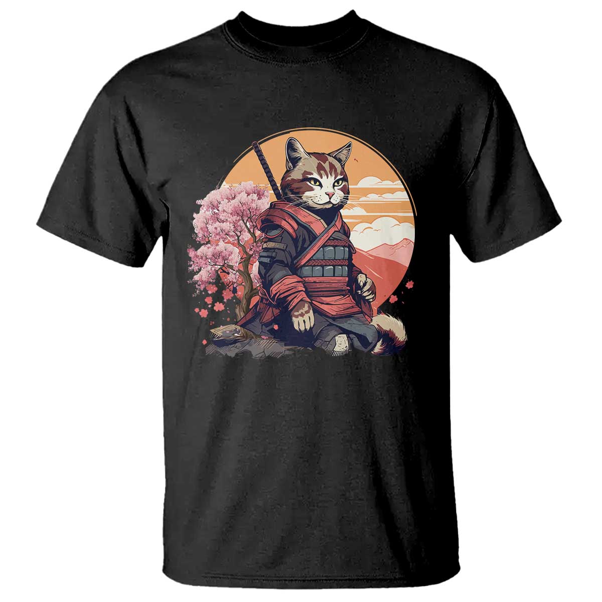 Japanese Samurai Cat T Shirt Floral Warrior Geisha Woman Tokyo Anime - Wonder Print Shop
