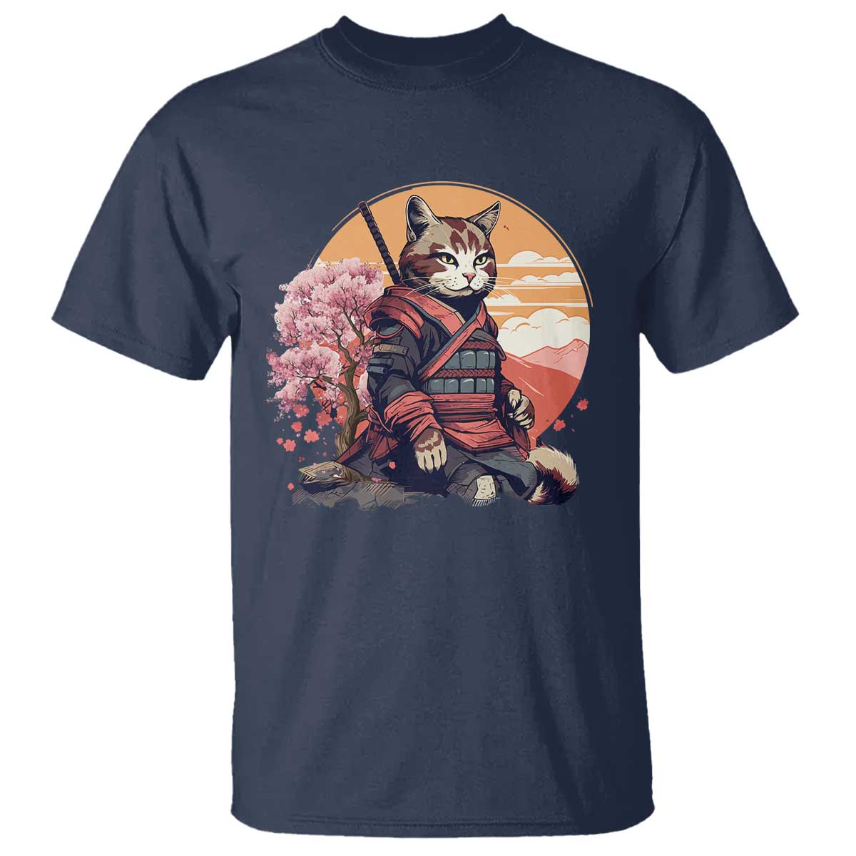 Japanese Samurai Cat T Shirt Floral Warrior Geisha Woman Tokyo Anime - Wonder Print Shop