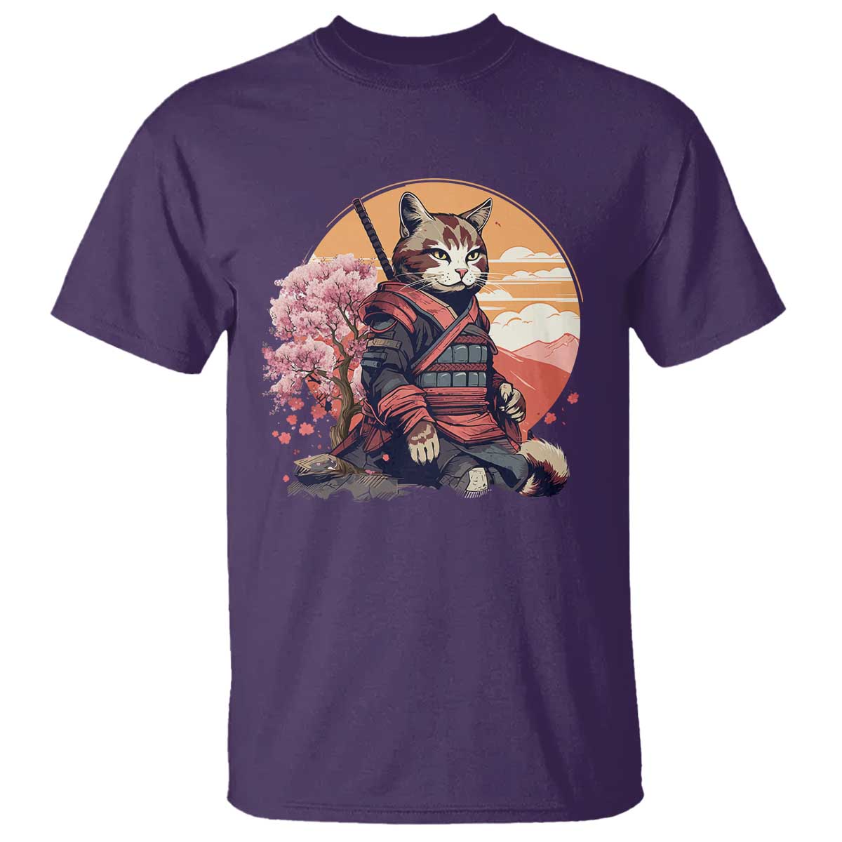 Japanese Samurai Cat T Shirt Floral Warrior Geisha Woman Tokyo Anime - Wonder Print Shop