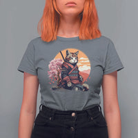 Japanese Samurai Cat T Shirt For Women Floral Warrior Geisha Woman Tokyo Anime - Wonder Print Shop