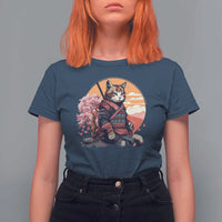 Japanese Samurai Cat T Shirt For Women Floral Warrior Geisha Woman Tokyo Anime - Wonder Print Shop