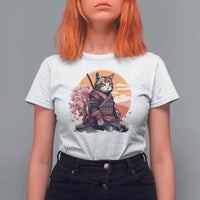 Japanese Samurai Cat T Shirt For Women Floral Warrior Geisha Woman Tokyo Anime - Wonder Print Shop