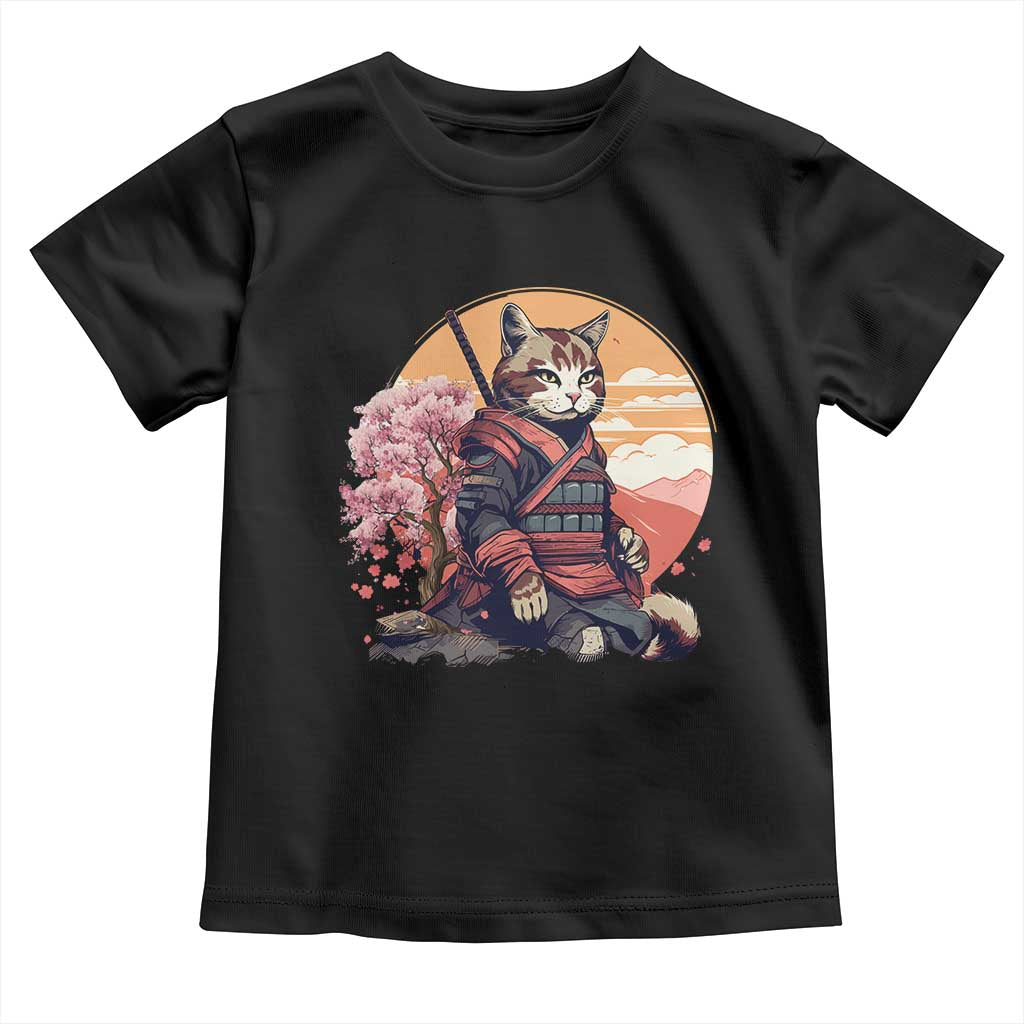 Japanese Samurai Cat Toddler T Shirt Floral Warrior Geisha Woman Tokyo Anime