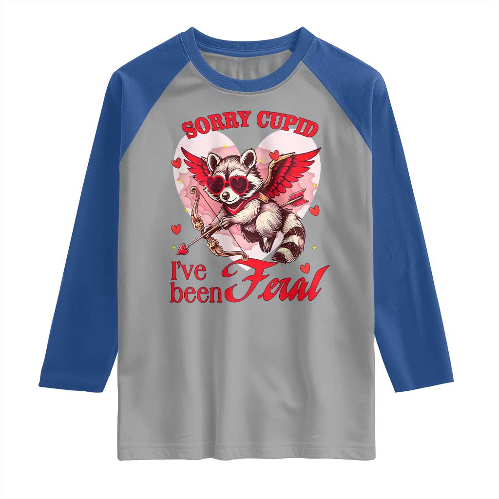 Funny Valentine's Day Raglan Shirt Sorry Cupid I've Been Feral Raccoon