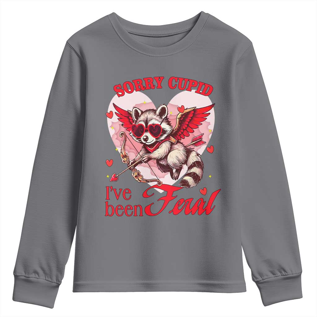 Funny Valentine's Day Youth Sweatshirt Sorry Cupid I've Been Feral Raccoon