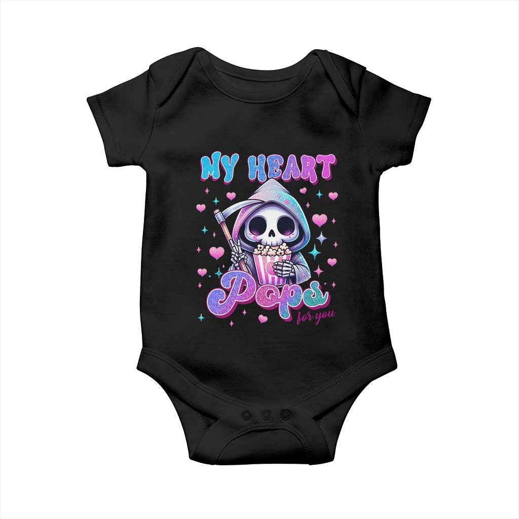 Funny Valentine's Day Baby Onesie My Heart Pops For You Cute Death Grim Popcorn