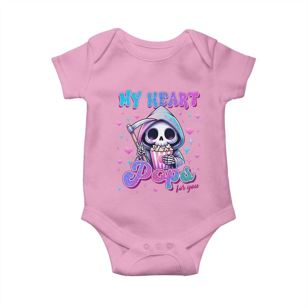 Funny Valentine's Day Baby Onesie My Heart Pops For You Cute Death Grim Popcorn