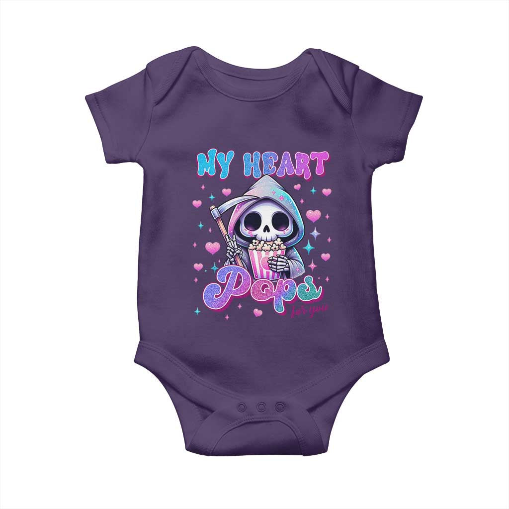 Funny Valentine's Day Baby Onesie My Heart Pops For You Cute Death Grim Popcorn