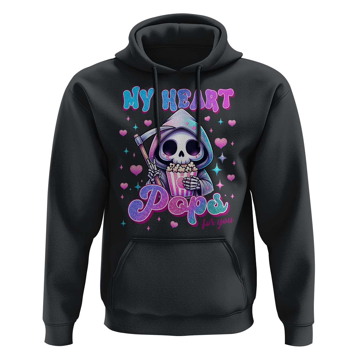Funny Valentine's Day Hoodie My Heart Pops For You Cute Death Grim Popcorn