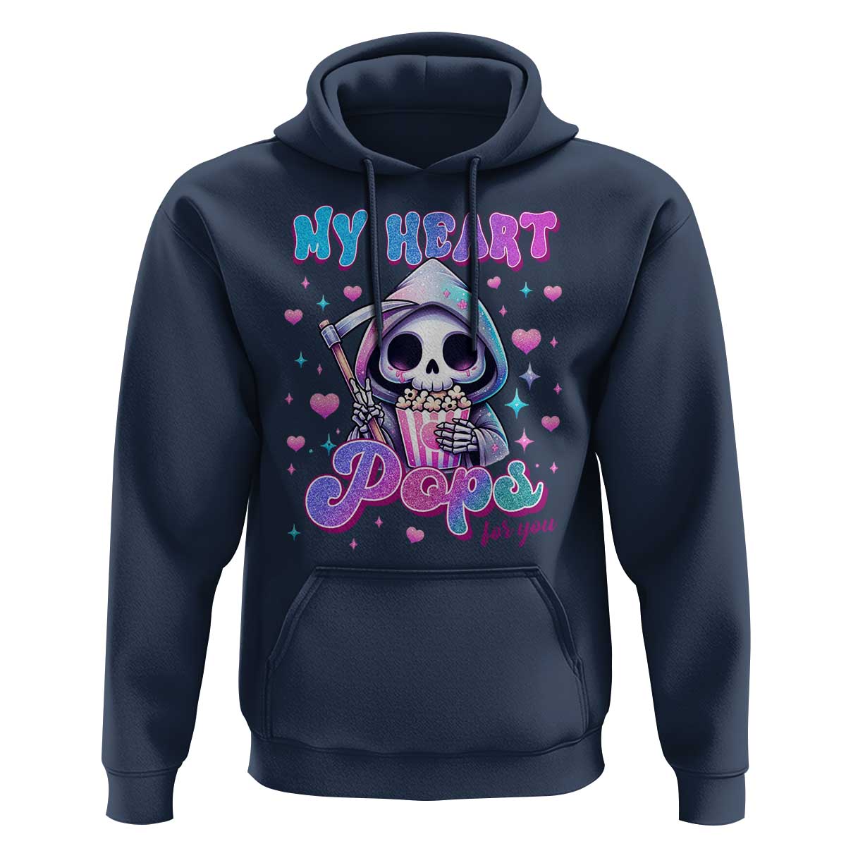 Funny Valentine's Day Hoodie My Heart Pops For You Cute Death Grim Popcorn