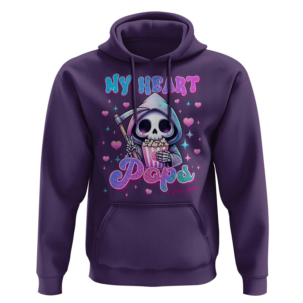 Funny Valentine's Day Hoodie My Heart Pops For You Cute Death Grim Popcorn