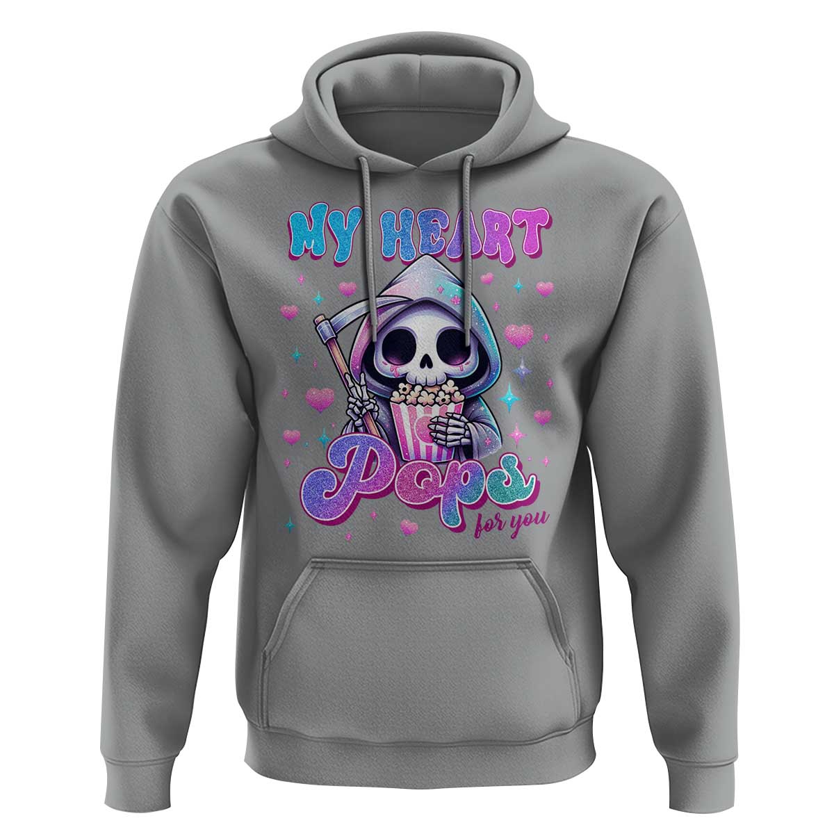 Funny Valentine's Day Hoodie My Heart Pops For You Cute Death Grim Popcorn
