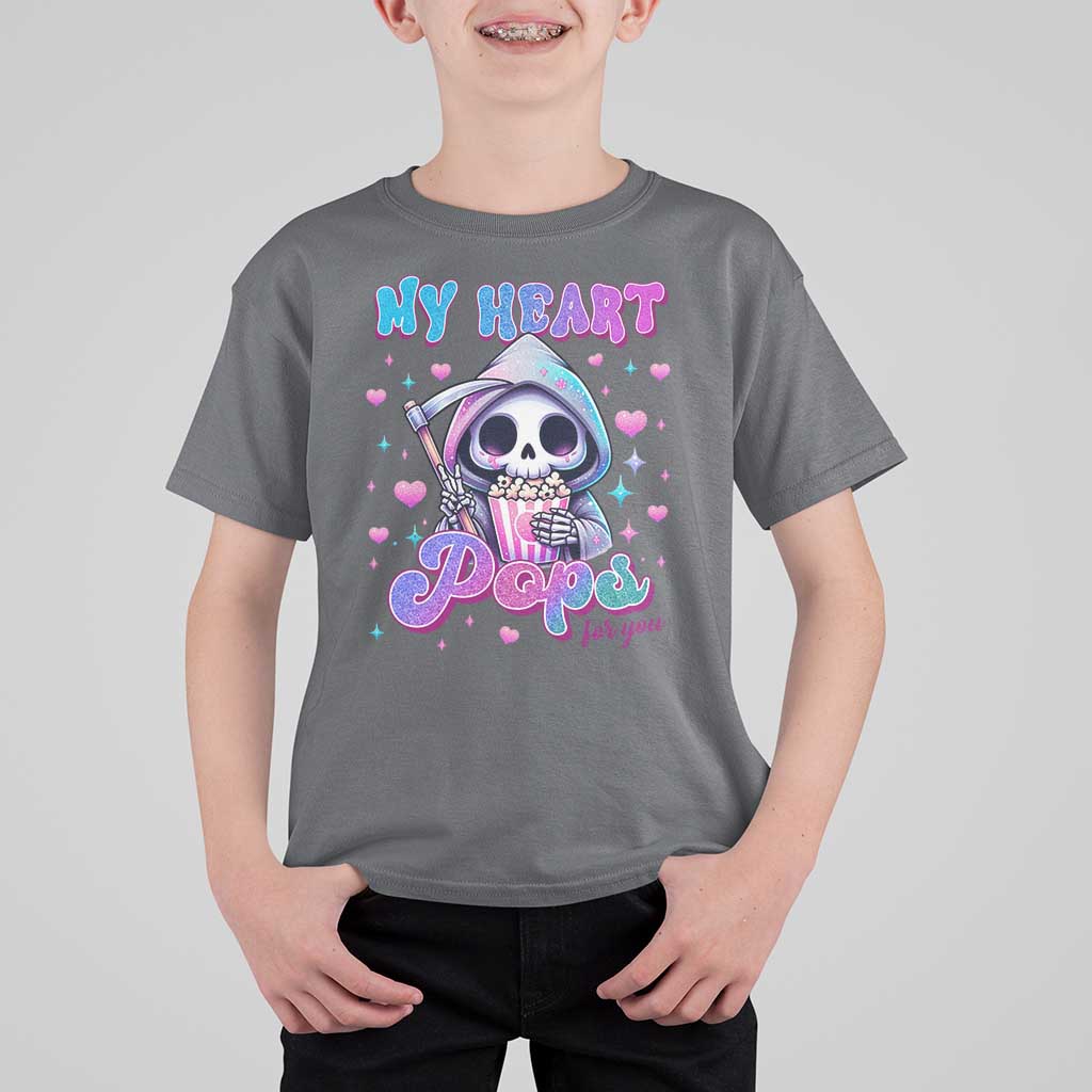 Funny Valentine's Day T Shirt For Kid My Heart Pops For You Cute Death Grim Popcorn