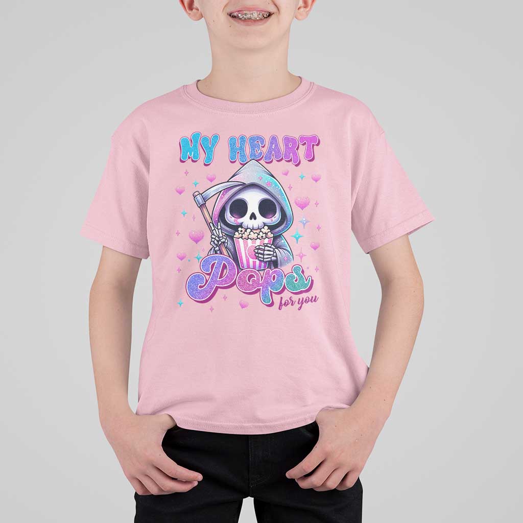 Funny Valentine's Day T Shirt For Kid My Heart Pops For You Cute Death Grim Popcorn