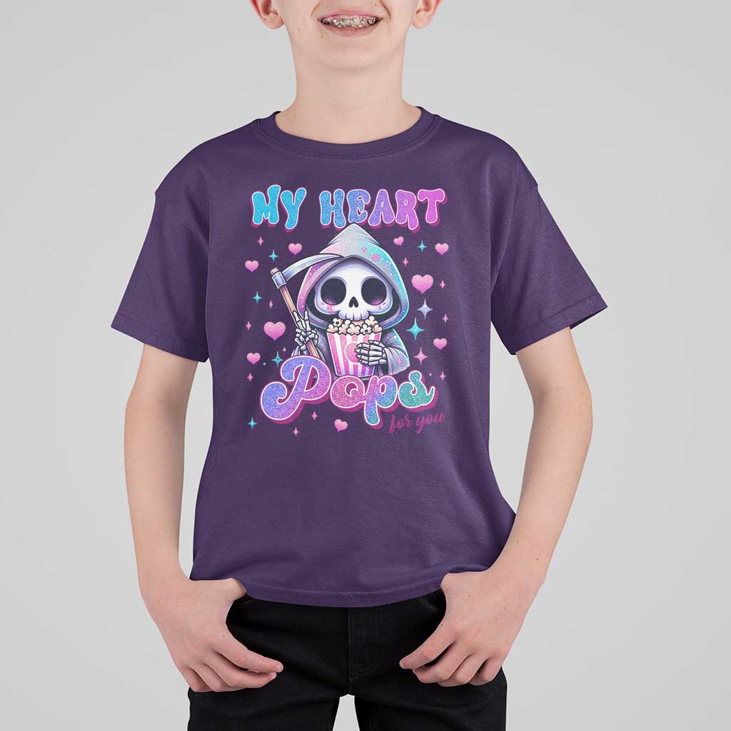 Funny Valentine's Day T Shirt For Kid My Heart Pops For You Cute Death Grim Popcorn