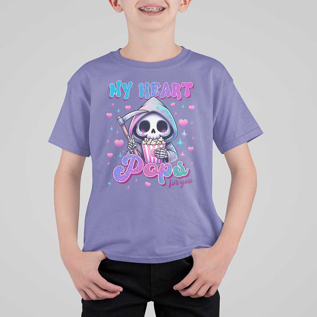 Funny Valentine's Day T Shirt For Kid My Heart Pops For You Cute Death Grim Popcorn