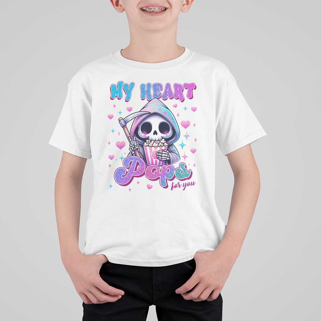 Funny Valentine's Day T Shirt For Kid My Heart Pops For You Cute Death Grim Popcorn
