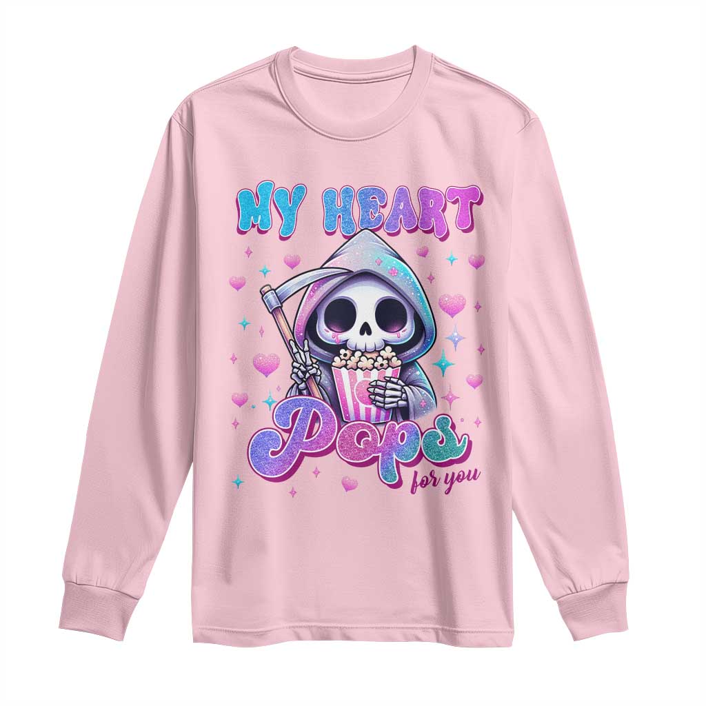 Funny Valentine's Day Long Sleeve Shirt My Heart Pops For You Cute Death Grim Popcorn