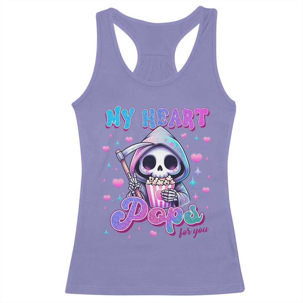 Funny Valentine's Day Racerback Tank Top My Heart Pops For You Cute Death Grim Popcorn