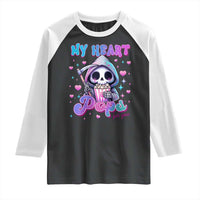 Funny Valentine's Day Raglan Shirt My Heart Pops For You Cute Death Grim Popcorn