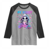 Funny Valentine's Day Raglan Shirt My Heart Pops For You Cute Death Grim Popcorn