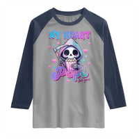 Funny Valentine's Day Raglan Shirt My Heart Pops For You Cute Death Grim Popcorn