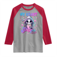 Funny Valentine's Day Raglan Shirt My Heart Pops For You Cute Death Grim Popcorn