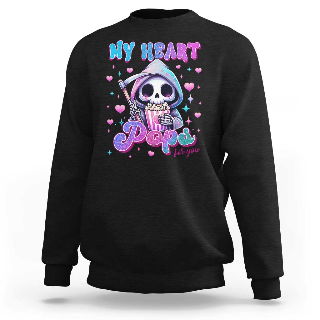 Funny Valentine's Day Sweatshirt My Heart Pops For You Cute Death Grim Popcorn
