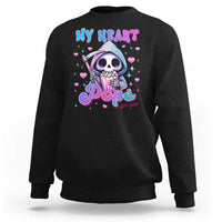 Funny Valentine's Day Sweatshirt My Heart Pops For You Cute Death Grim Popcorn