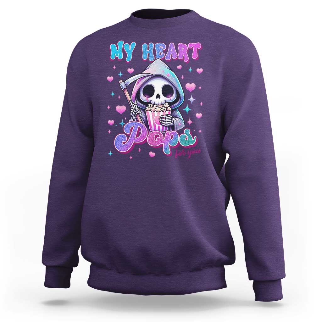 Funny Valentine's Day Sweatshirt My Heart Pops For You Cute Death Grim Popcorn