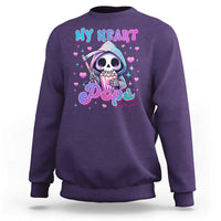Funny Valentine's Day Sweatshirt My Heart Pops For You Cute Death Grim Popcorn