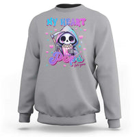 Funny Valentine's Day Sweatshirt My Heart Pops For You Cute Death Grim Popcorn