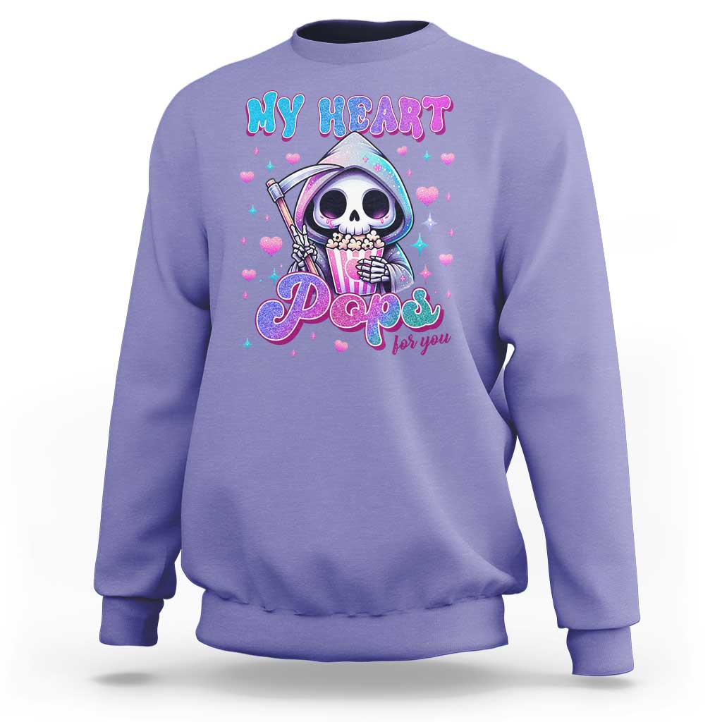 Funny Valentine's Day Sweatshirt My Heart Pops For You Cute Death Grim Popcorn